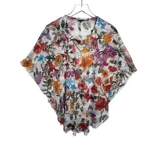 Dor Dor Couture Pink Floral Mesh poncho top size XL artsy art to wear garden